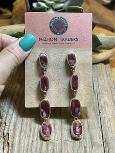 Navajo 4 Stone Pink Dream Mojave & Sterling Silver Dangle Earrings