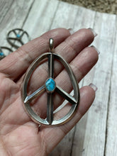 Load image into Gallery viewer, Navajo Sterling Silver &amp; Kingman Turquoise Peace Sign Pendant Signed