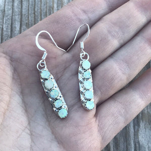 Navajo Iridescent Opal And Sterling Silver 5 Stone Dangle Earrings