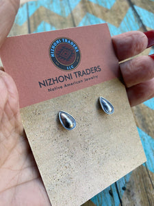 Navajo Sterling Silver Handmade Oxidized Tear Drop Shape Post Earring Adaptors