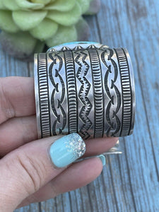 Navajo Handmade Sterling & Number 8 Turquoise Signed Cuff Signed Danny Clark