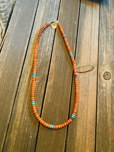 Navajo Apple Coral, Multi Turquoise & Sterling Silver Beaded Necklace