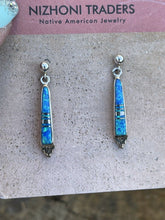 Load image into Gallery viewer, Navajo Blue Opal And Sterling Silver Inlay Dangle Earrings