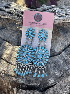 Stunning Navajo Sleeping Beauty Turquoise Sterling Dangle Earrings Artist LMB