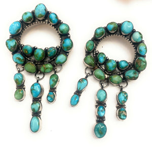 Navajo Sterling Silver & Sonoran Gold Turquoise Cluster Earrings By Ella Peter