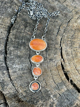 Load image into Gallery viewer, Navajo Orange Spiny Circle &amp; Sterling Silver 4 Stone Lariat Necklace
