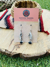 Load image into Gallery viewer, Navajo Onyx And Sterling Silver Stamped Feather Dangles