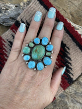 Load image into Gallery viewer, Navajo Sterling Sonoran Gold And Golden Hills Turquoise Cluster Ring Size 9