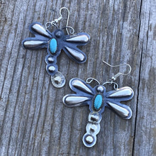 Load image into Gallery viewer, Navajo Sterling Silver  Turquoise Dragonfly Dangle Earrings