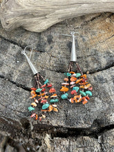 Load image into Gallery viewer, Navajo Sterling Silver Turquoise &amp; Spiny Chip Heishi Dangle Double Hoop Earrings