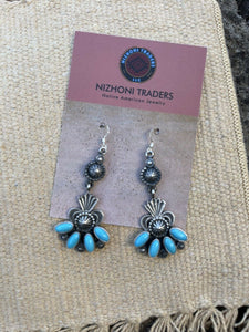 M & R Calladitto Navajo Turquoise Sterling Silver Dangle Earrings