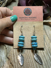 Load image into Gallery viewer, Navajo Sterling Silver &amp; Blue Turquoise Leaf Dangle Earrings