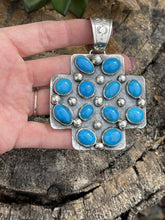 Load image into Gallery viewer, Navajo Mountain Blue Turquoise &amp; Sterling Silver Southwest Cross Pendant Signed