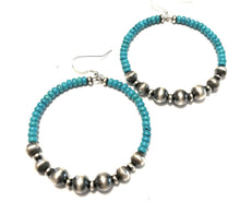 Load image into Gallery viewer, Gorgeous Beautiful Bright Blue Turquoise &amp; Sterling Bead Hoop Dangle Earrings