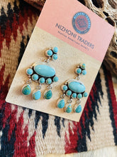 Load image into Gallery viewer, Navajo Turquoise &amp; Sterling Silver Cluster Dangle Earrings Signed