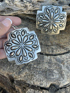 Navajo Sterling Silver Hand Stamped Cross Dangle Earrings Signed L. Tahe