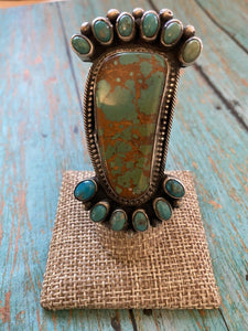 Navajo Sterling Royston And Carico Lake Turquoise Cluster Ring Size 7