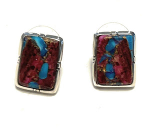 Navajo Pink Dream Mohave & Sterling Rectangle Delight Post Earrings