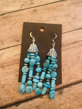 Load image into Gallery viewer, Navajo Turquoise And Sterling Silver Beaded Tassel Dangle Earrings