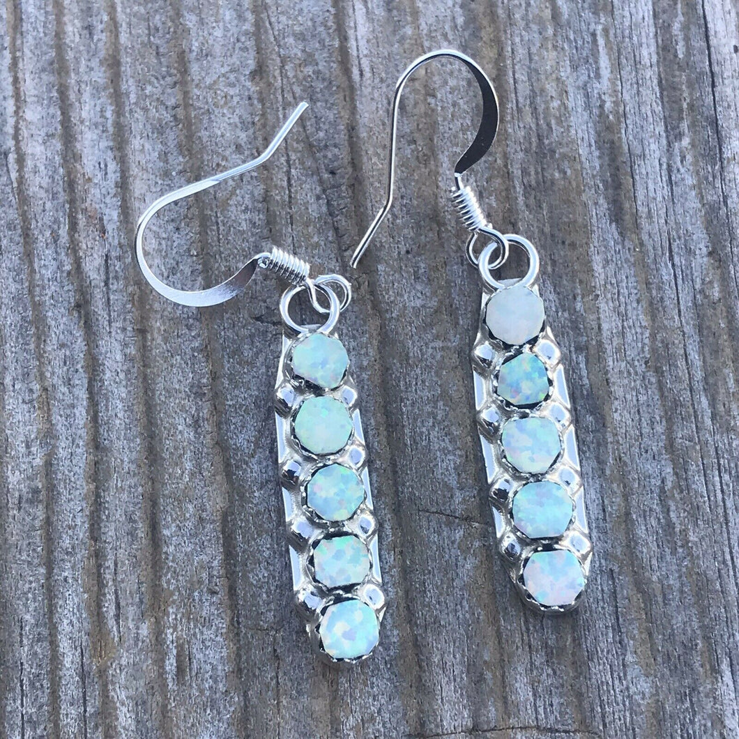 Navajo Iridescent Opal And Sterling Silver 5 Stone Dangle Earrings