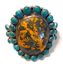 Load image into Gallery viewer, Navajo Sterling Silver Bumblebee Jasper &amp; Turquoise Cluster Cuff Bracelet