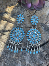 Load image into Gallery viewer, Stunning Navajo Sleeping Beauty Turquoise Sterling Dangle Earrings Artist LMB