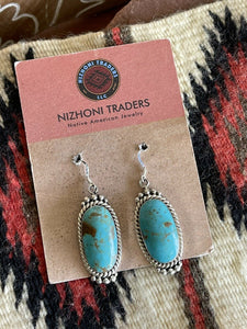 Navajo Royston Turquoise & Ornate Sterling Silver Dangle Earrings