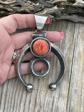 Load image into Gallery viewer, Navajo Chimney Butte Orange Spiny &amp; Sterling Silver Circle Naja Pendant Signed