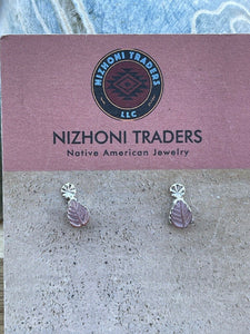 Zuni Sterling Silver & Pink Mussel Shell Leaf Earrings
