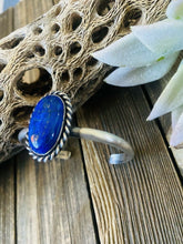 Load image into Gallery viewer, Navajo Lapis &amp; Sterling Silver Cuff Bracelet Signed
