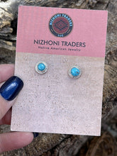 Load image into Gallery viewer, Navajo Bright Blue Turquoise &amp; Sterling Silver Stud Earrings Stamped 925