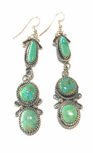 Navajo Mixed  Turquoise & Sterling Silver Dangles Signed