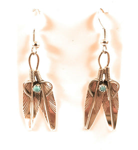 Navajo Sterling Silver & Turquoise Feather Dangle Earrings