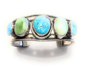 Navajo Sterling Sonoran Gold & Golden Hills Turquoise Cuff Bracelet Signed