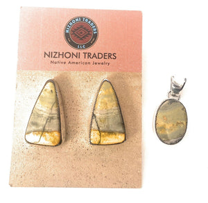Navajo Bumblebee Jasper & Sterling Silver Earring And Pendant Set