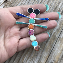 Load image into Gallery viewer, Navajo Sterling Silver &amp; Multi Color Opal Stone Dragonfly Pendant Pin Signed