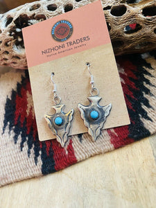 Navajo Turquoise & Sterling Silver Arrowhead Dangle Earrings