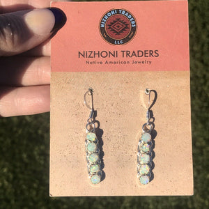 Navajo Iridescent Opal And Sterling Silver 5 Stone Dangle Earrings