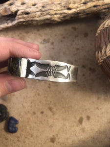 Nora Bill Tibetan Turquoise  Sterling Silver Navajo Cuff Bracelet Signed