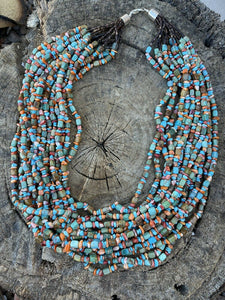 Navajo  Turquoise Multi Stone & Sterling Silver 15 Strand Beaded Necklace