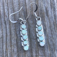 Load image into Gallery viewer, Navajo Iridescent Opal And Sterling Silver 5 Stone Dangle Earrings