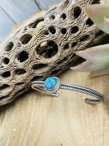 Navajo Sterling Silver & Kingman Turquoise Cuff Bracelet Signed