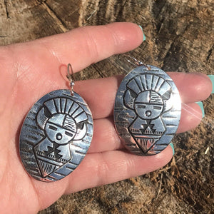 Navajo Sterling Silver Etched  Hand Stamped Dangle Earrings