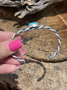 Navajo Sterling Robin Blue Turquoise Southwest Rope Bracelet Cuff