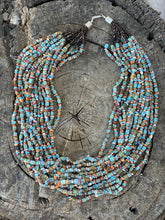 Load image into Gallery viewer, Navajo  Turquoise Multi Stone &amp; Sterling Silver 15 Strand Beaded Necklace