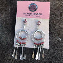 Load image into Gallery viewer, Vintage Navajo Sterling Silver Natural Red Coral Dangle Earrings