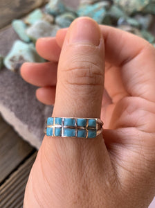 Zuni Sterling Silver Double Turquoise 10 Stone Stacker Ring