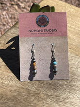 Load image into Gallery viewer, Navajo Sterling Silver Pearl, Turquoise &amp; Spiny Spice Beaded Earrings
