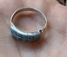 Load image into Gallery viewer, Zuni Sterling Silver Double Turquoise 10 Stone Stacker Ring