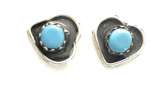 Zuni Sterling Silver And Turquoise Stud Heart Earrings